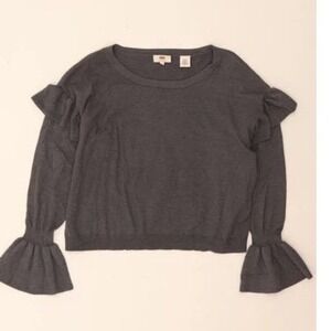 Levis Womens Charcoal Grey Ruffle Shoulder Bell Sleeve Knit Sweater Small